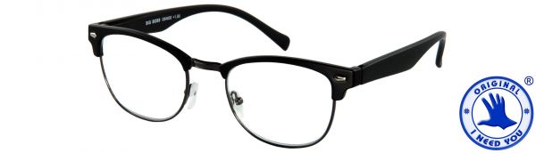 Leesbril Big Boss - Zwart mat met veer - Inclusief een chique bijpassende etui in lederen look